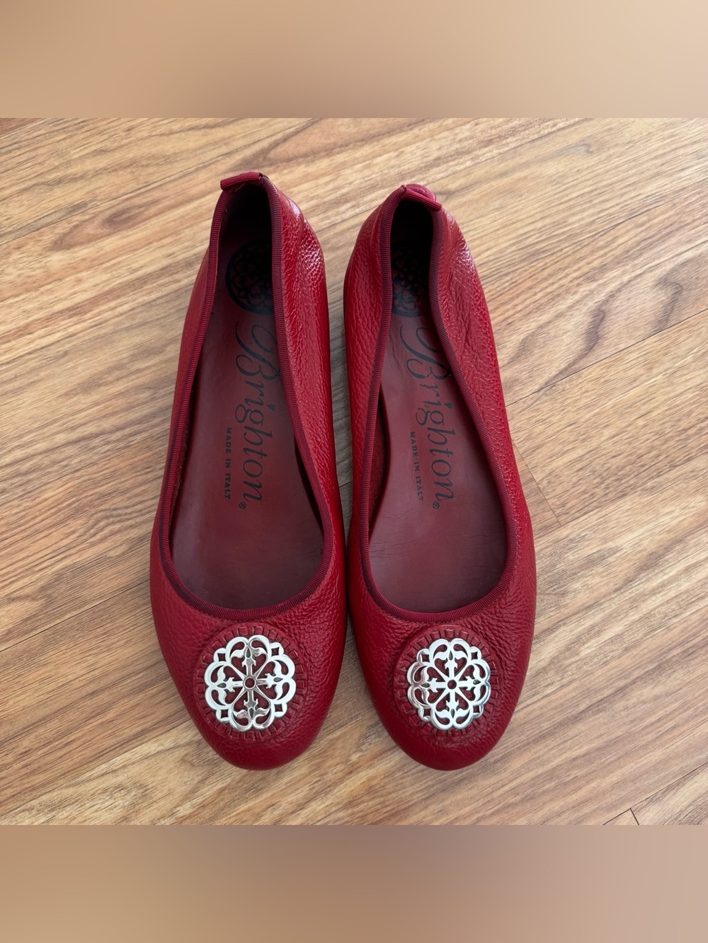 Brighton Aleta Ballerinas Red Lipstick Pebbled Leather Ballet Flats Italy 7.5